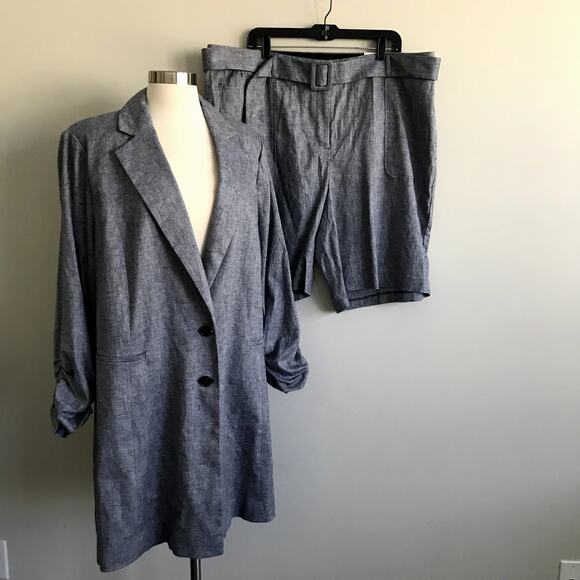 Lane Bryant Linen Cotton Blend Bermuda Shorts Suit Set Jacket 18 Shorts 20 NWT - Picture 1 of 15